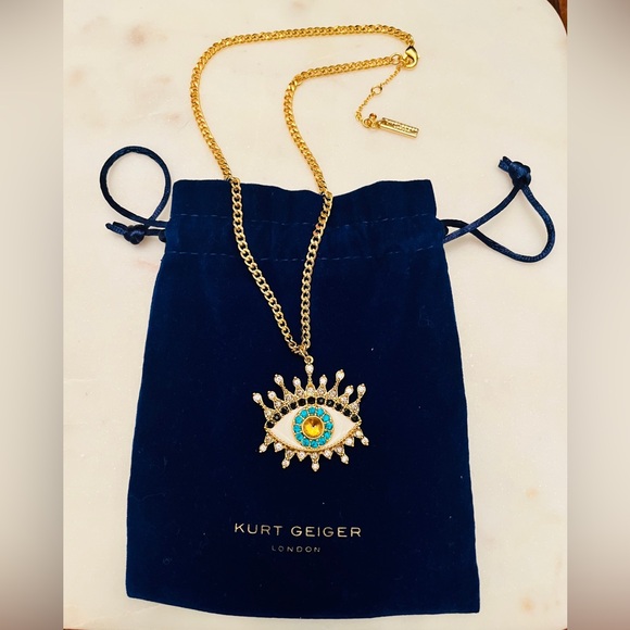 Kurt Geiger Jewelry - Kurt Geiger Gold & Teal Eye Pendant Necklace (Like New But Missing Enamel Pupil)